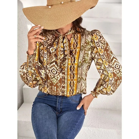 Shein Curve Women's Plus Size 1XL Geometric Print‎ Blouse - Picture 1 of 8